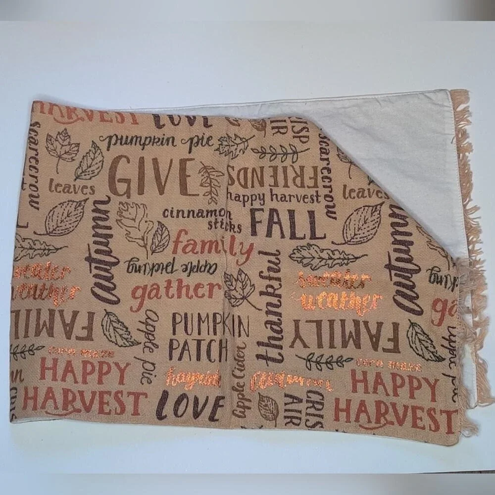Celebrate Kohl's Tan Brown Thanksgiving Fall Harvest Table Runner Phrases